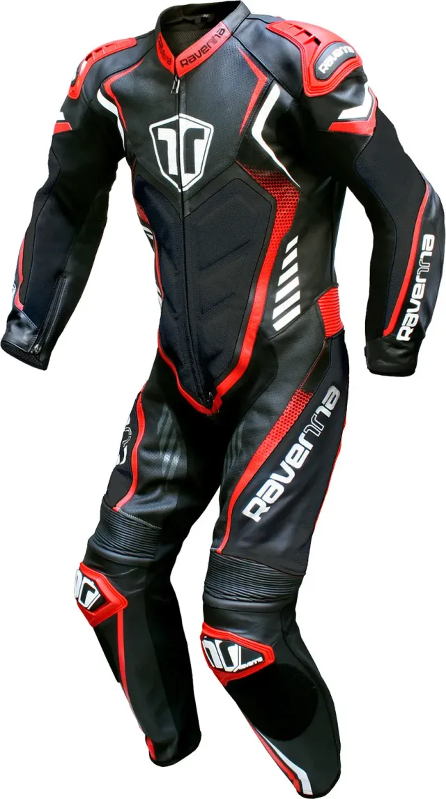 Ravenna tuta moto pelle nero rosso 1.1 mm