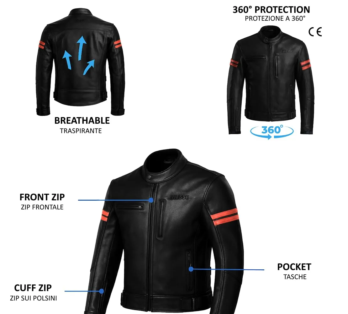 Bi Esse Giacca Moto Pelle Vintage Cafe Racer L