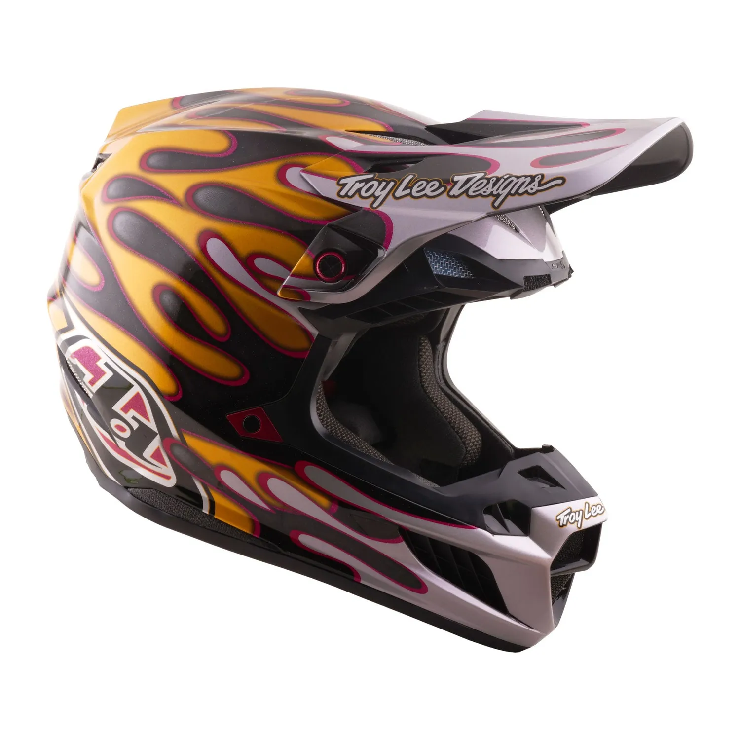 Troy Lee Designs SE5 Carbon casco moto nero oro MIPS