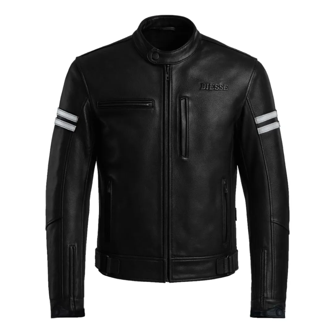 Bi Esse Giacca Moto Pelle Vintage Cafe Racer L