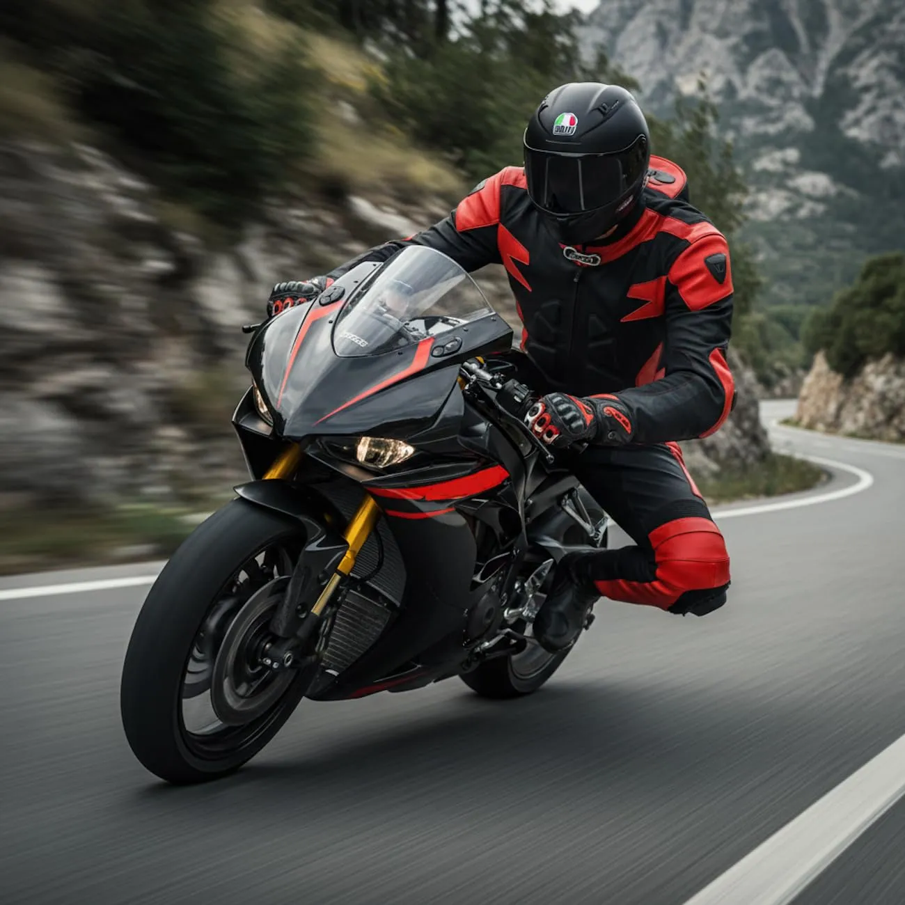 Bi Esse Antras Tuta Moto Pelle Intera Rosso-Nero
