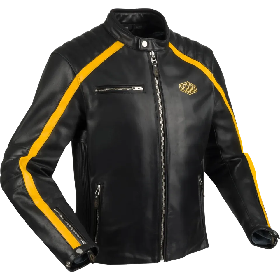 Segura Formula giubbotto moto pelle uomo nero giallo