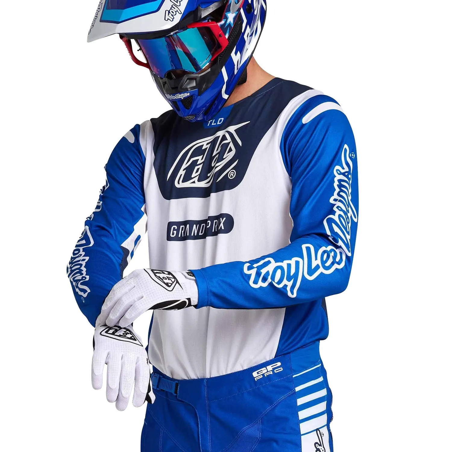 Troy Lee Designs GP Pro maglia moto White Blue stretch