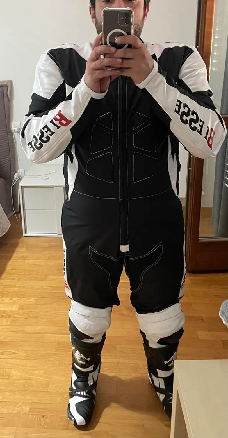 Bi Esse Antras Tuta Moto Pelle Intera Rosso-Nero