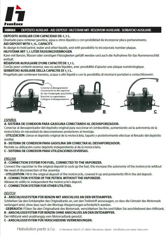 Hebo Trial serbatoio ausiliario 1000cc 1 litro taglia unica