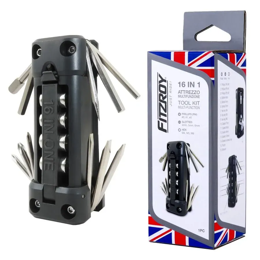 Fitzroy Set Chiavi Moto 16 in 1 Pieghevole Acciaio