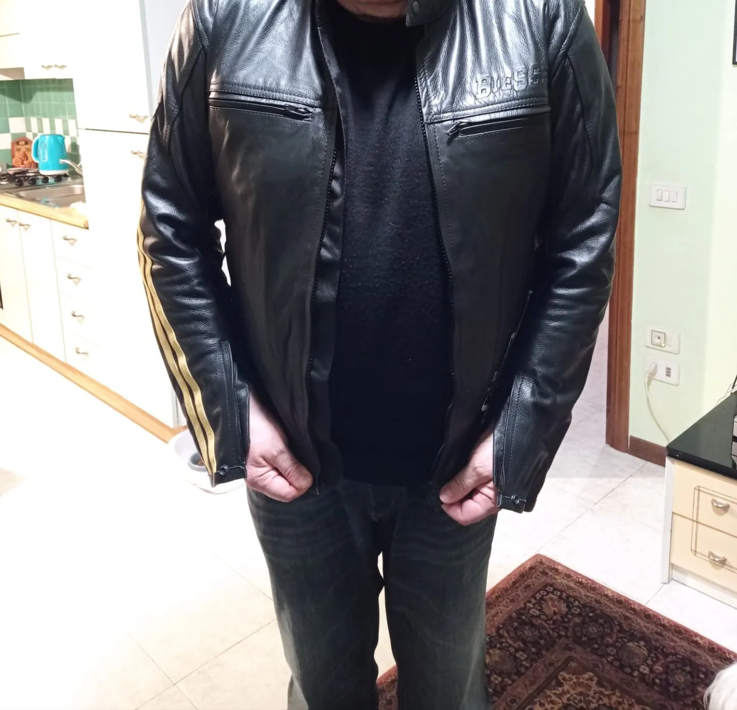 Bi Esse Giacca Moto Pelle Vintage Nero XS con Gilet Termico