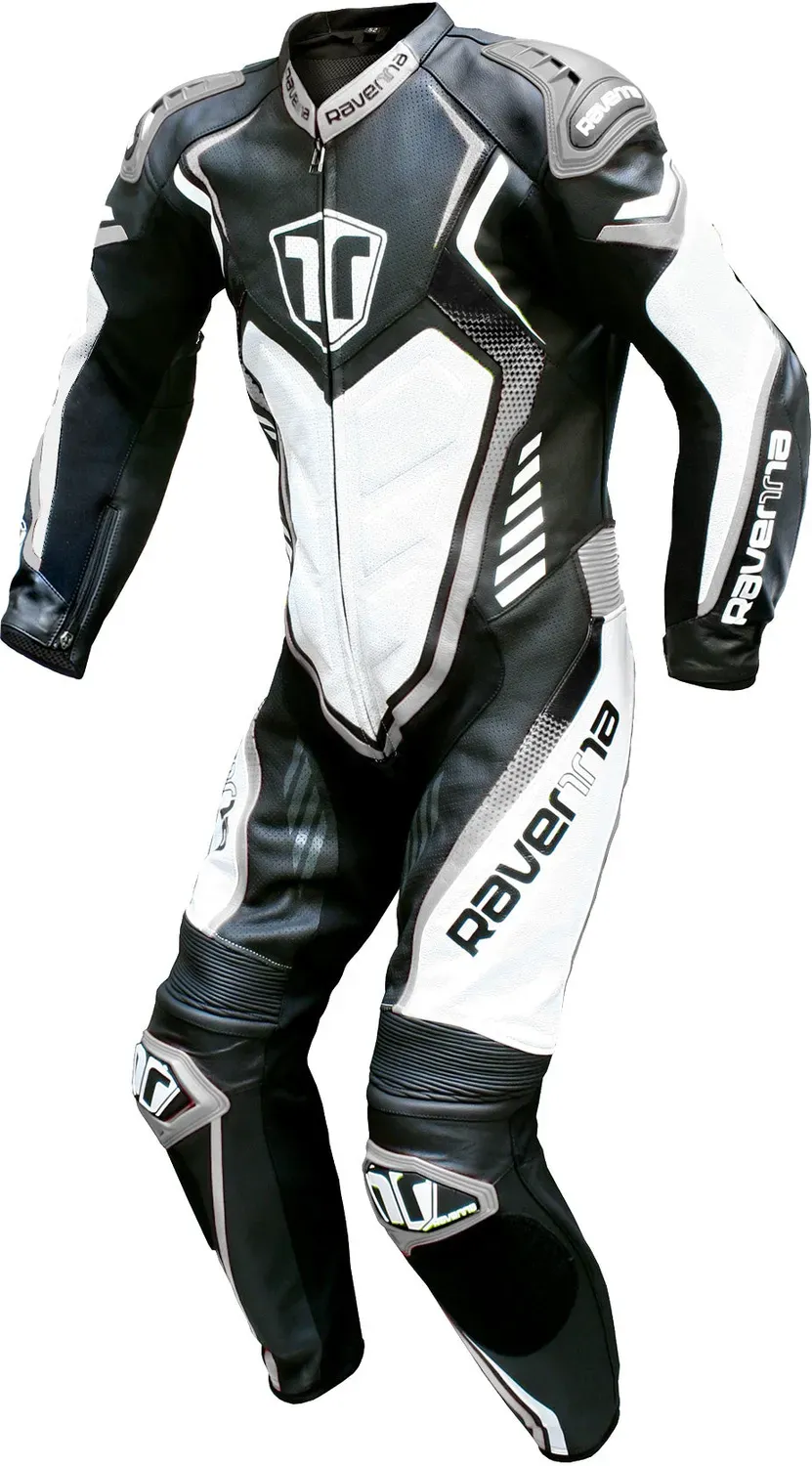 Ravenna Racing tuta moto pelle nero bianco grigio
