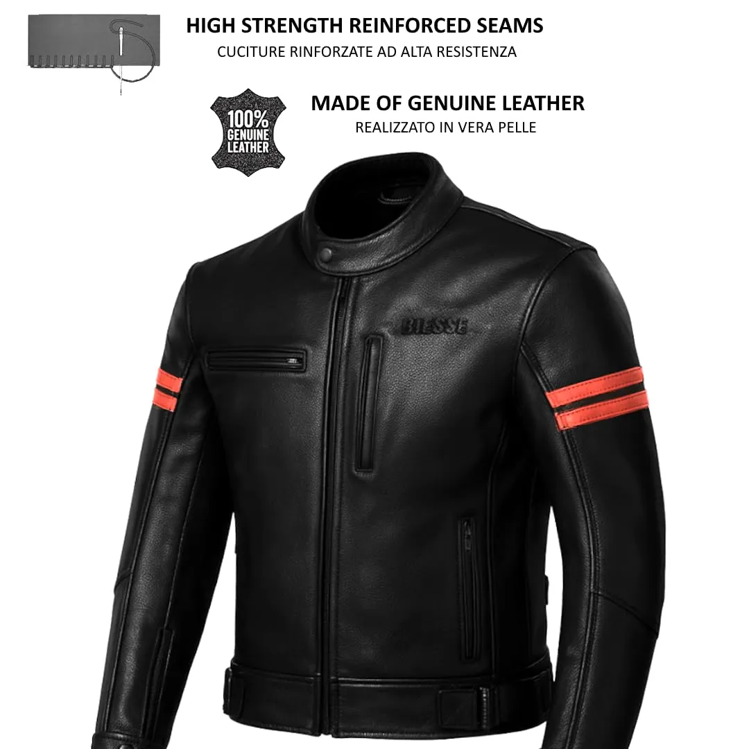 Bi Esse Giacca Moto Pelle Vintage Cafe Racer L