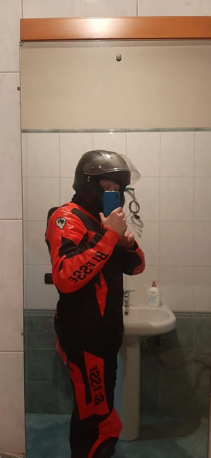 Bi Esse Antras Tuta Moto Pelle Intera Rosso-Nero