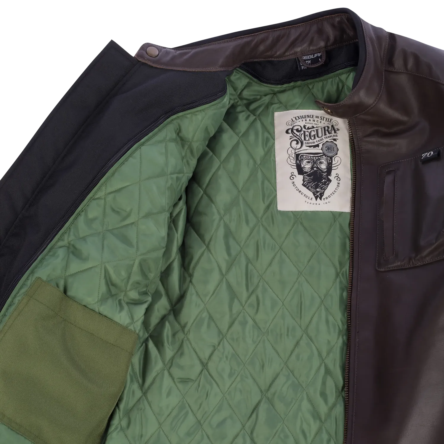 Segura Devon giacca moto pelle Marrone Kaki protettiva