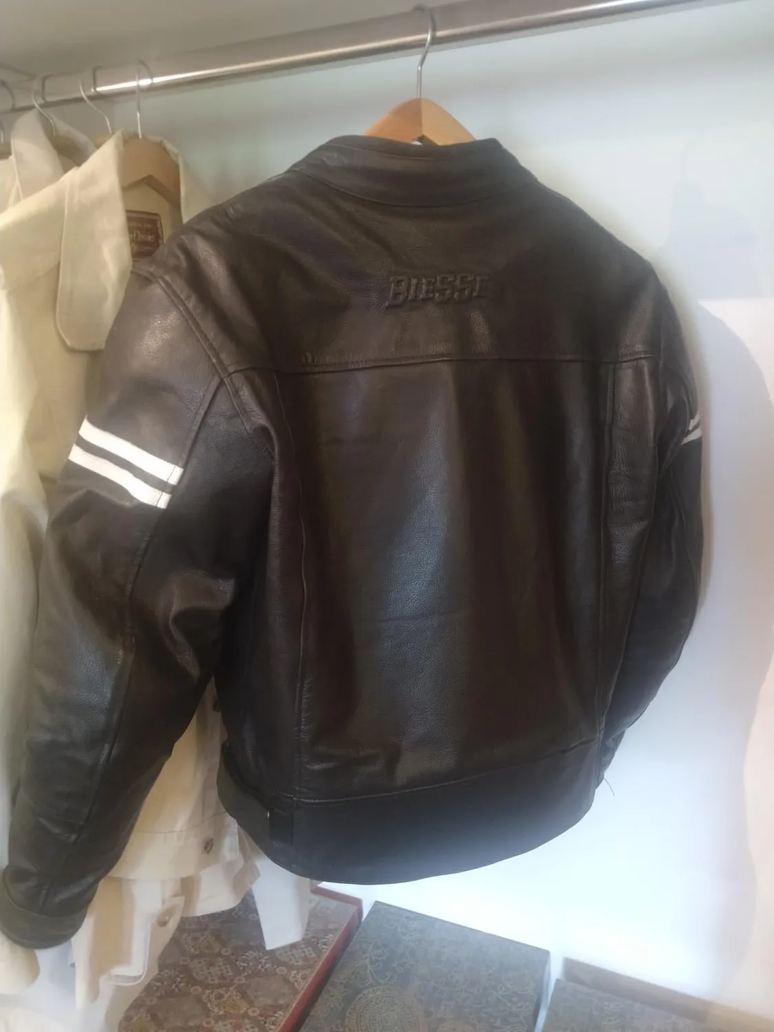 Bi Esse Giacca Moto Pelle Vintage Cafe Racer L