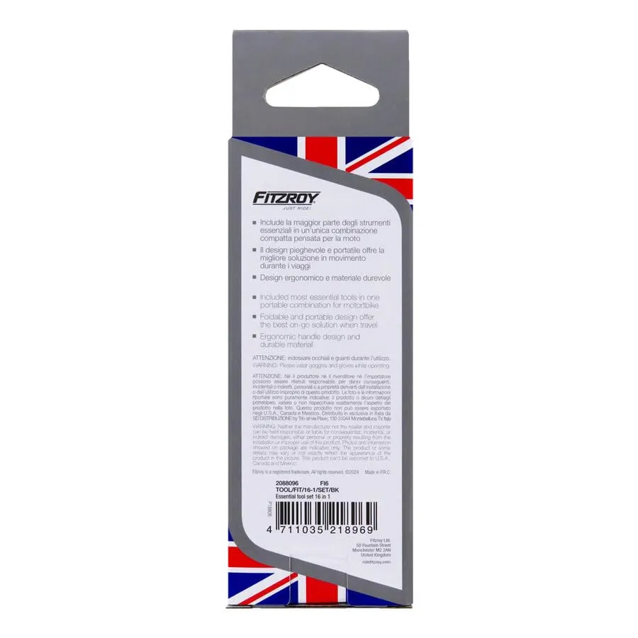 Fitzroy Set Chiavi Moto 16 in 1 Pieghevole Acciaio