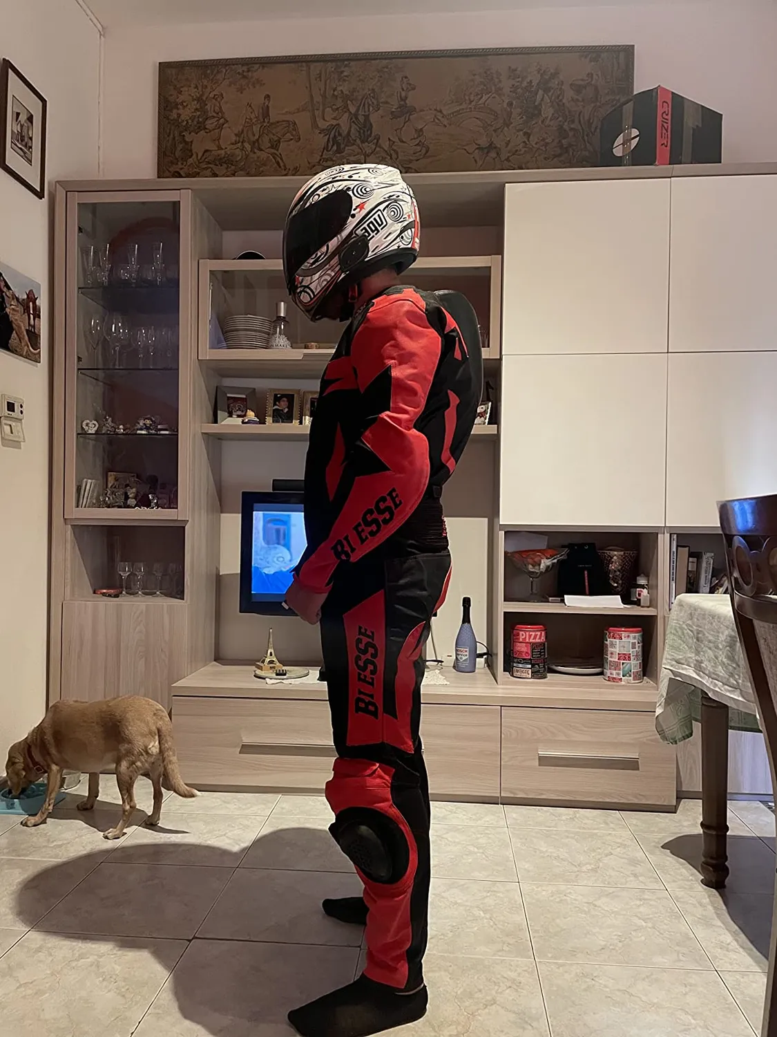 Bi Esse Antras Tuta Moto Pelle Intera Rosso-Nero