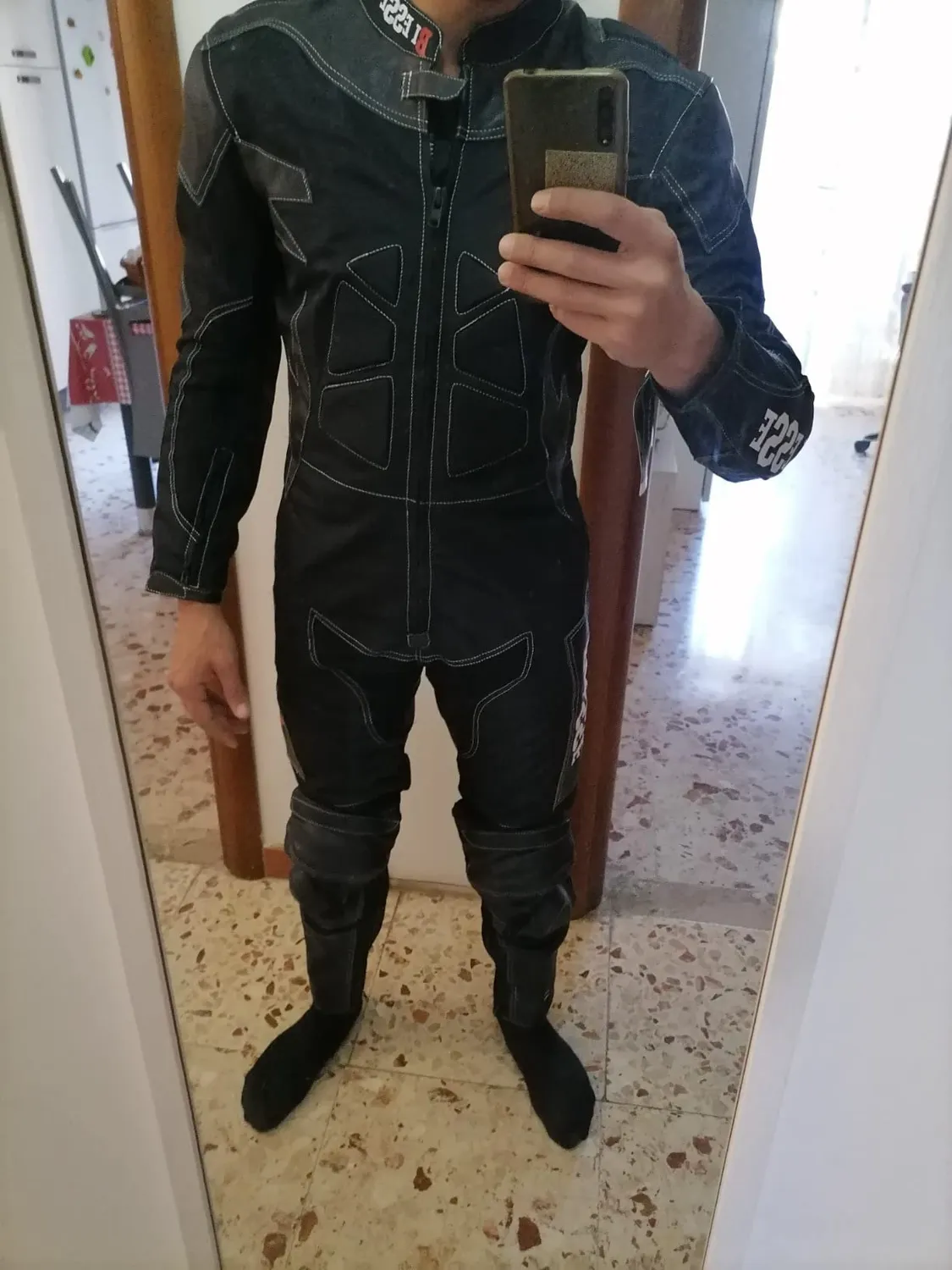 Bi Esse Antras Tuta Moto Pelle Intera Rosso-Nero