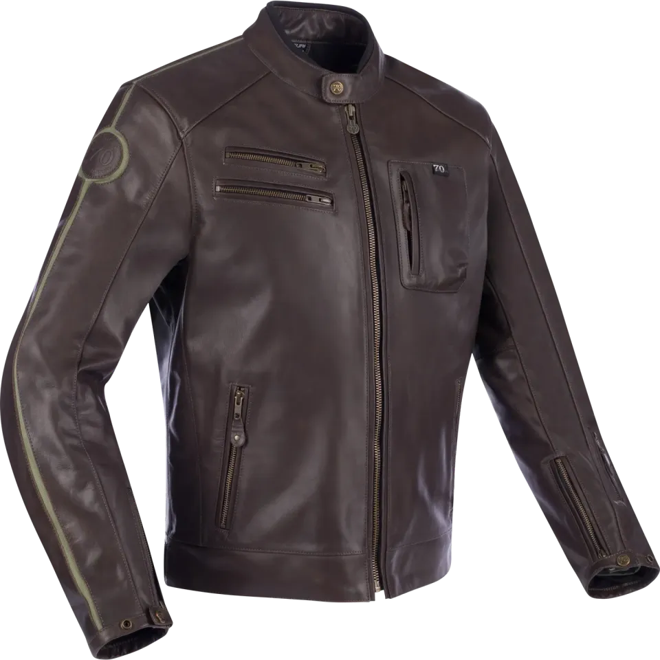 Segura Devon giacca moto pelle Marrone Kaki protettiva