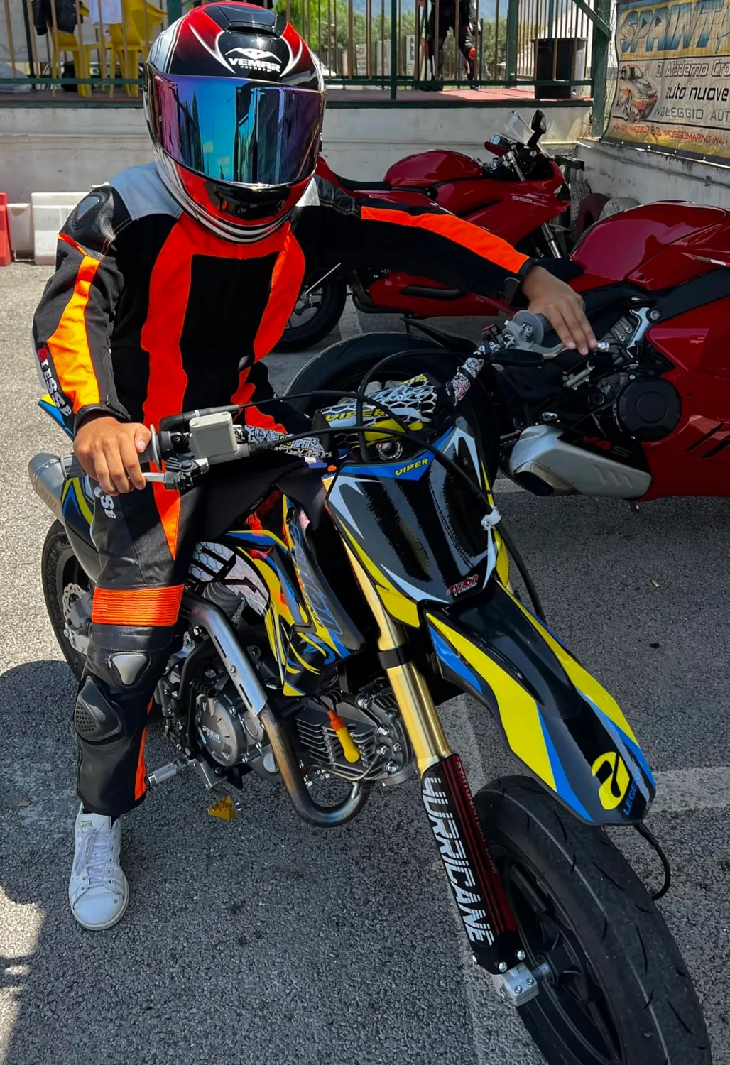 Bi Esse Tuta Minimoto Bambino Pelle 3XS Nero Arancio