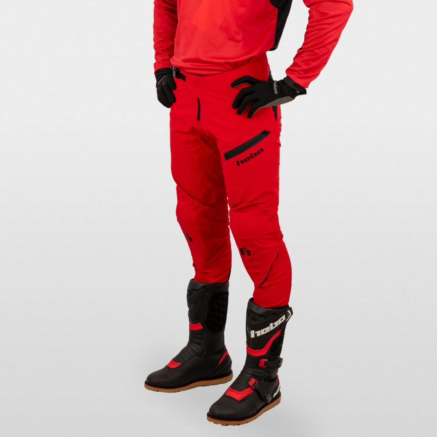 Hebo Tech HE3250R pantaloni trial rossi ginocchiere L2