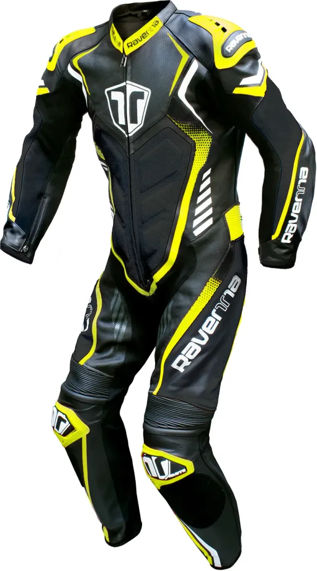 Ravenna tuta moto pelle intera nero giallo racing