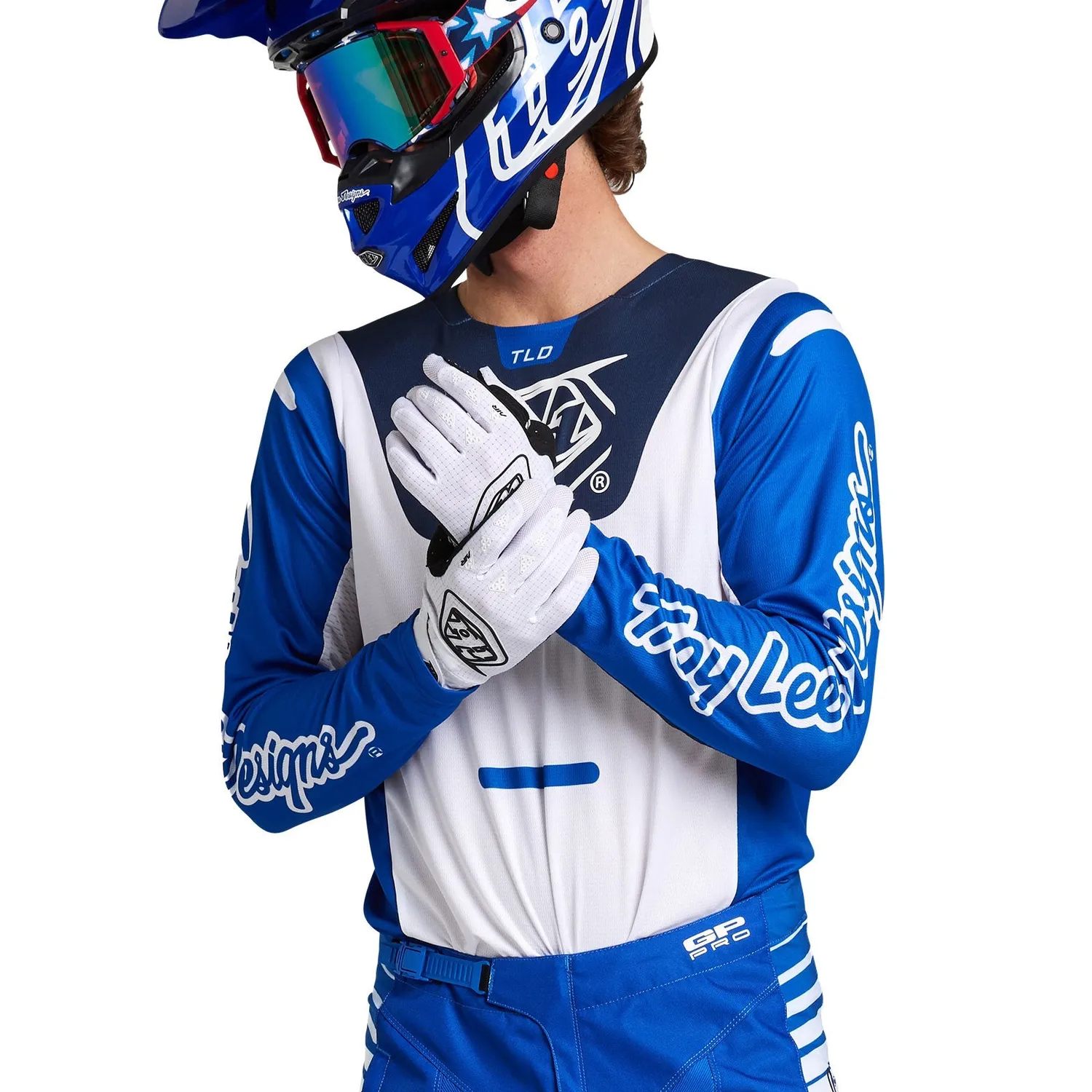 Troy Lee Designs GP Pro maglia moto White Blue stretch