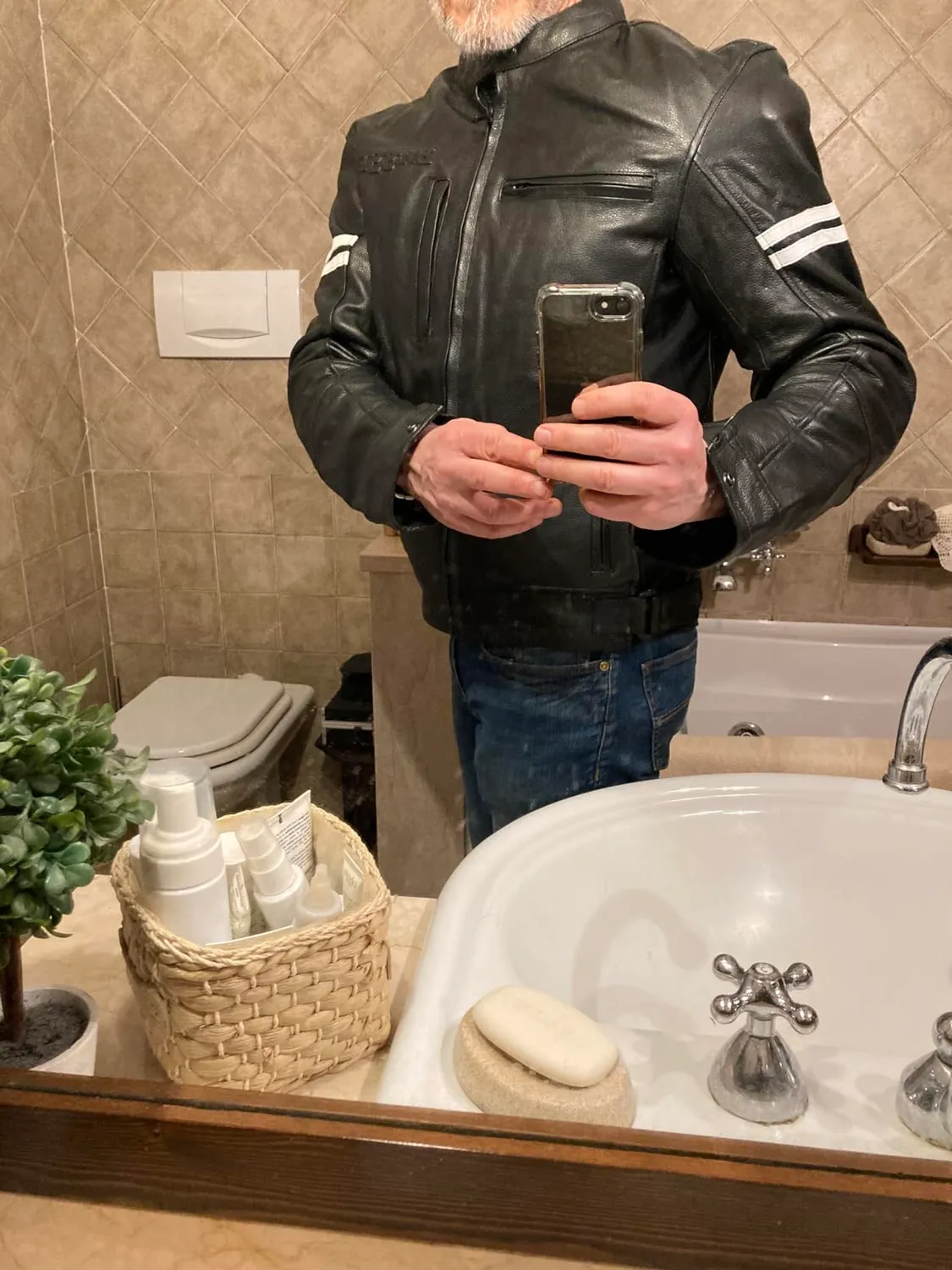 Bi Esse Giacca Moto Pelle Vintage Cafe Racer L