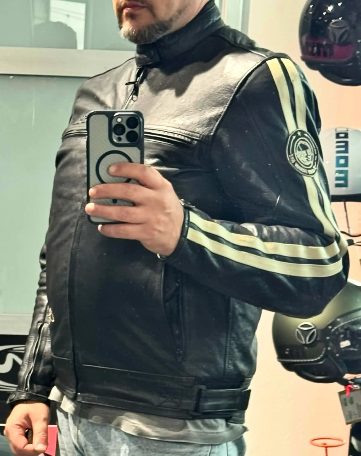 Bi Esse Giacca Moto Pelle Vintage Nero XS con Gilet Termico