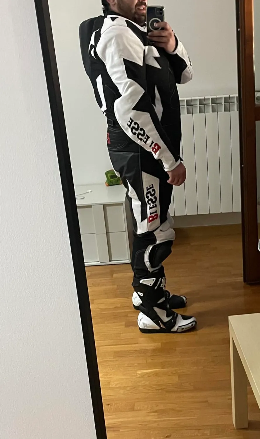 Bi Esse Antras Tuta Moto Pelle Intera Rosso-Nero