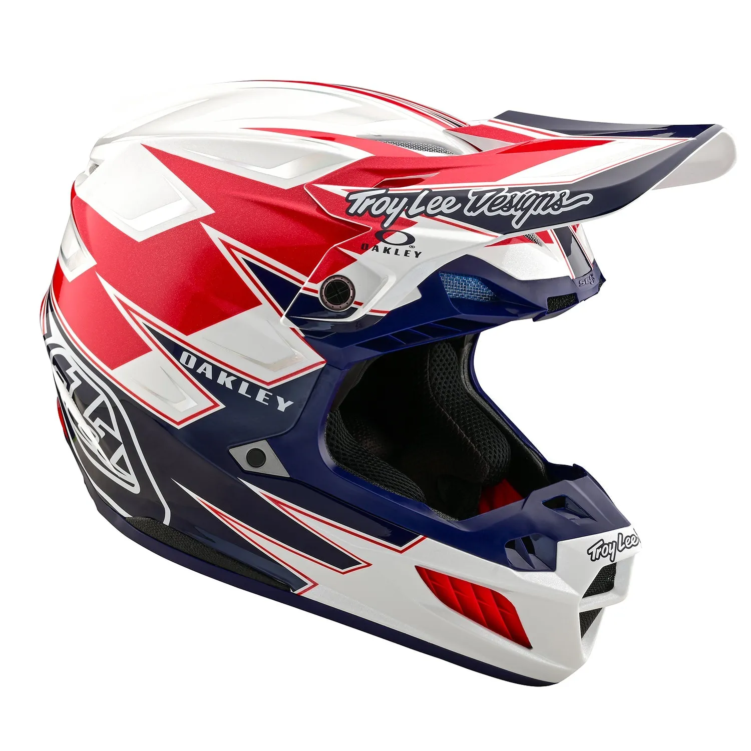 Troy Lee Designs SE5 Oakley casco moto White Blue MIPS