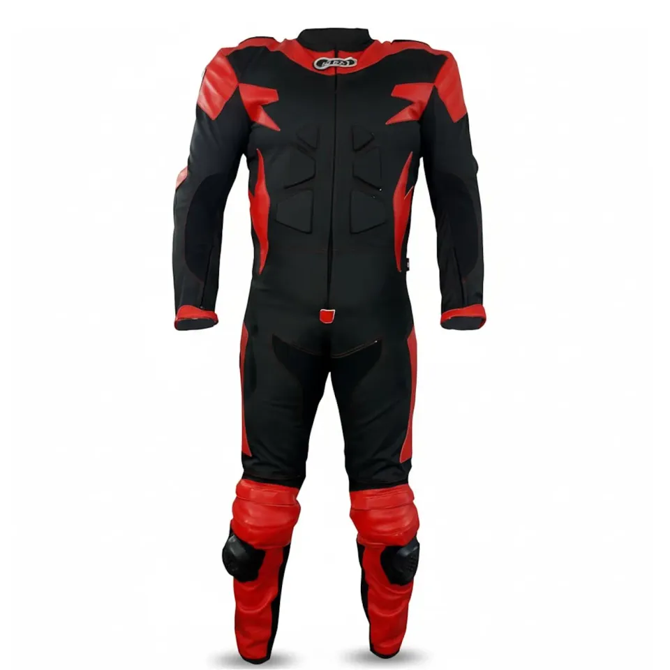 Bi Esse Antras Tuta Moto Pelle Intera Rosso-Nero