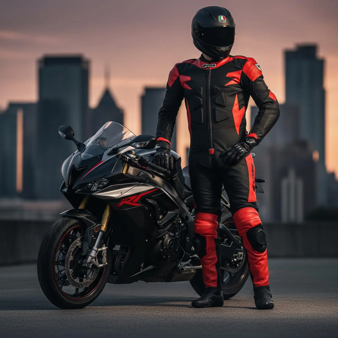 Bi Esse Antras Tuta Moto Pelle Intera Rosso-Nero