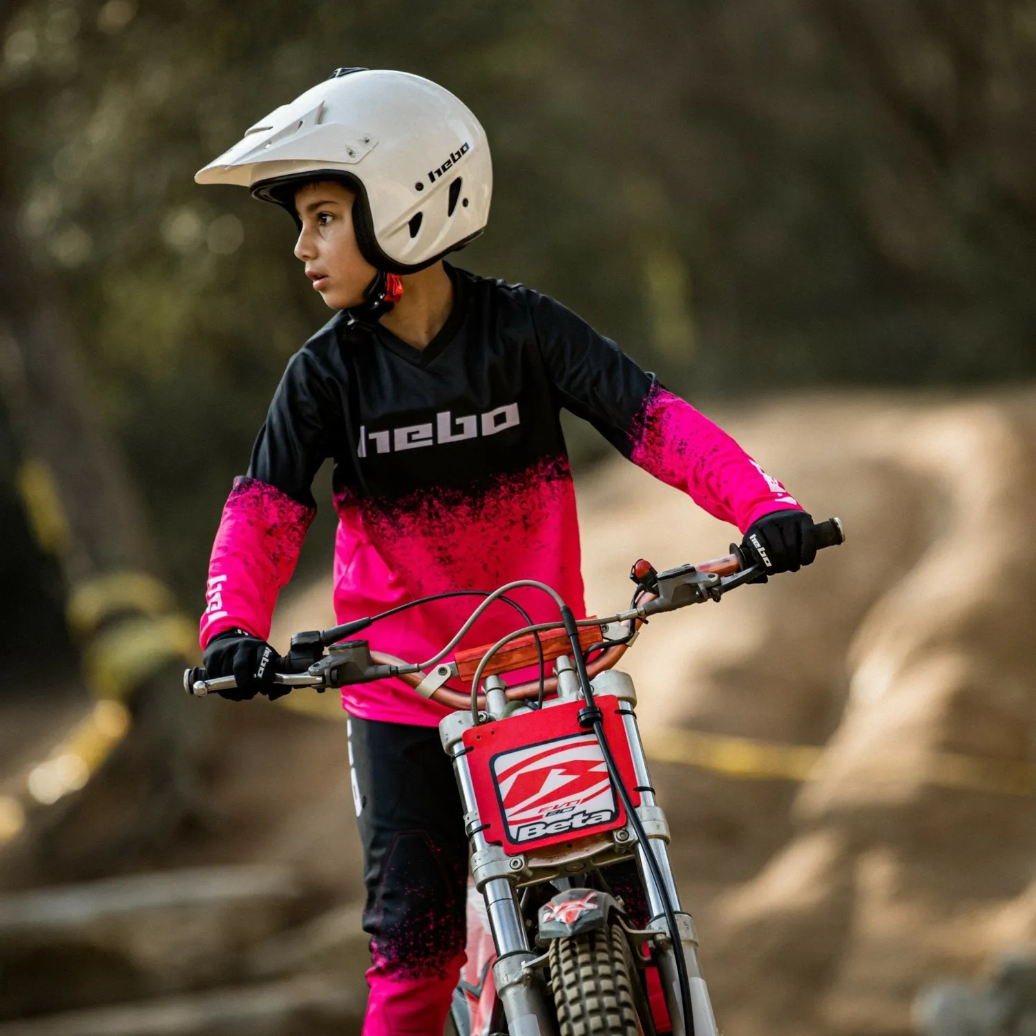 Hebo Pro V Dripped Junior pantaloni trial rosa ginocchiere CE