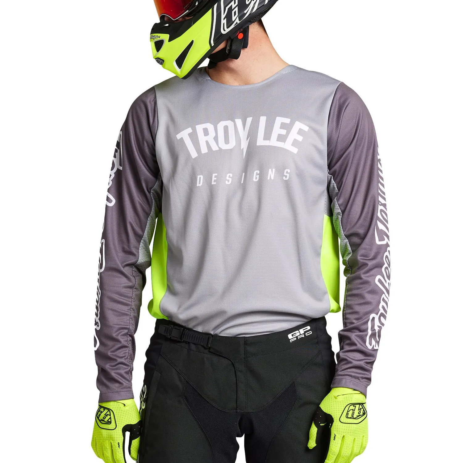 Troy Lee Designs GP Pro Boltz maglia moto Silver Glo Green ventilata