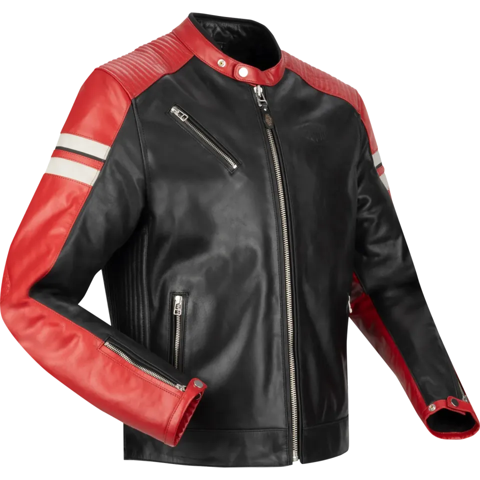 Segura Romeo giubbotto moto uomo pelle nero rosso retrò