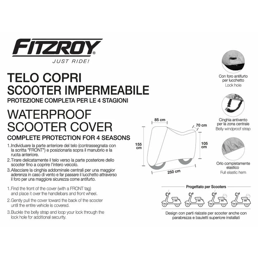 Fitzroy Telo Copri Scooter Impermeabile XL/XXL 250x155x85cm Anti-UV