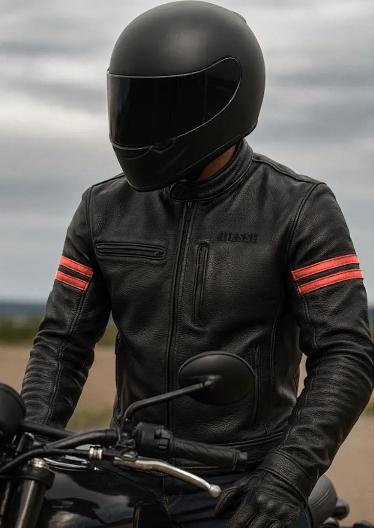 Bi Esse Giacca Moto Pelle Vintage Cafe Racer L