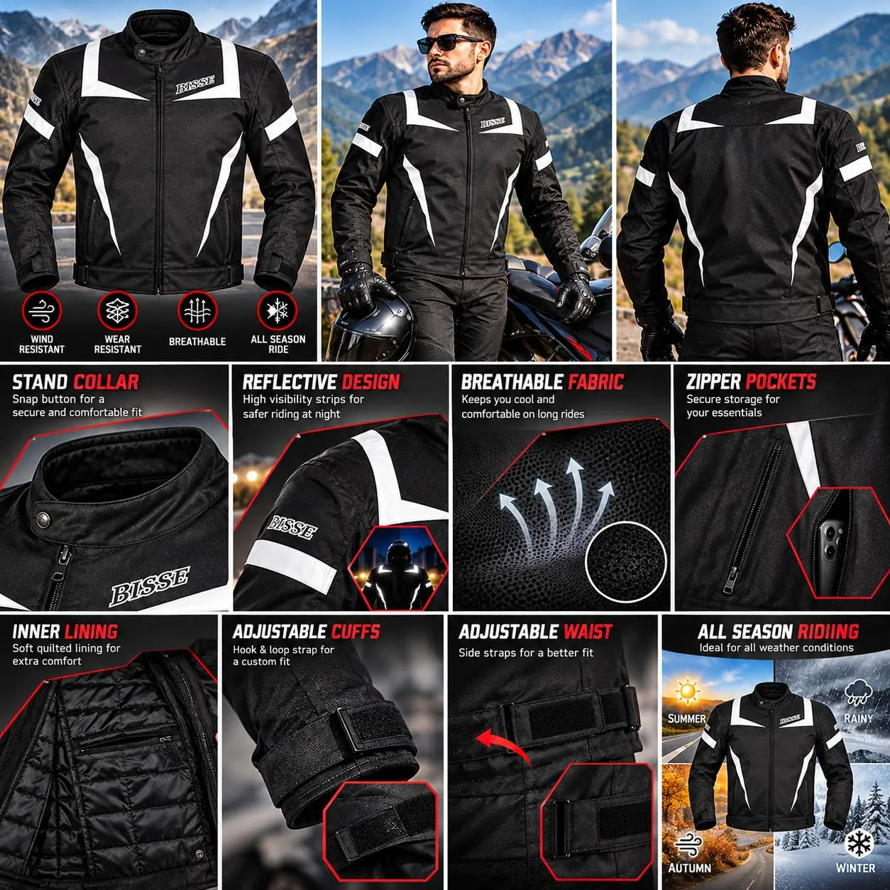 Bi Esse Rav-Biker Giacca Moto Touring XL Nero-Bianco