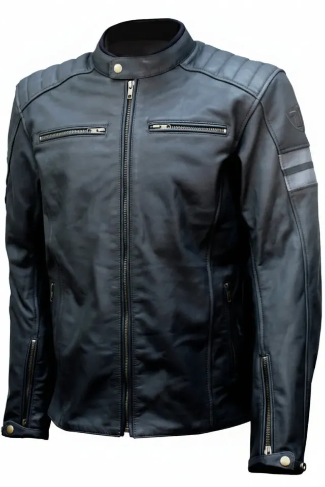 Ravenna giacca moto pelle nera termica