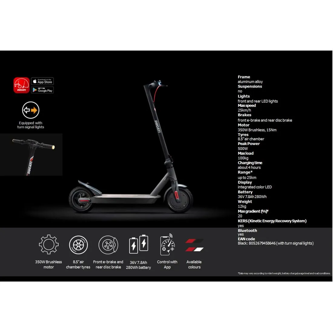 Ducati Pro-I Evo monopattino elettrico 350W nero 12 kg